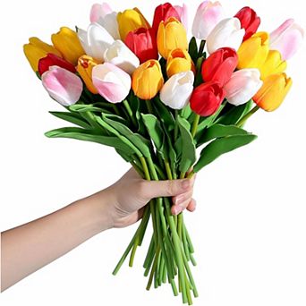 15 Real Touch PU Tulips Artificial 14", Multicolor for Spring Wedding Home Decor