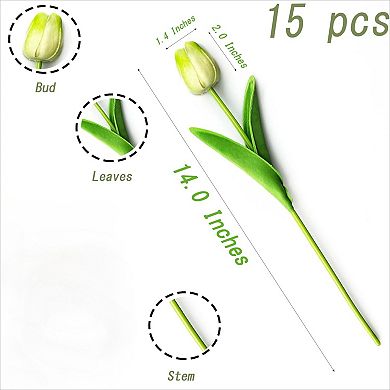 15 Real Touch PU Tulips Artificial 14", Multicolor for Spring Wedding Home Decor