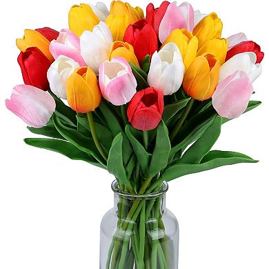 15 Real Touch PU Tulips Artificial 14", Multicolor for Spring Wedding Home Decor