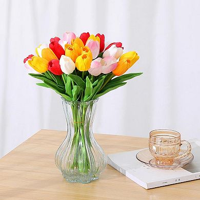 15 Real Touch PU Tulips Artificial 14", Multicolor for Spring Wedding Home Decor