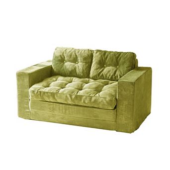 Convertible 2-in-1 Sofa Bed with Pull-out Sleeper: Corded Fabric, Tufted Design, Multi-functional