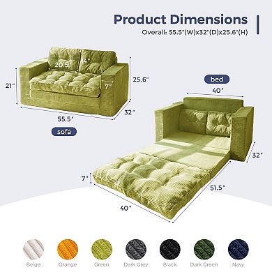 Convertible 2-in-1 Sofa Bed with Pull-out Sleeper: Corded Fabric, Tufted Design, Multi-functional