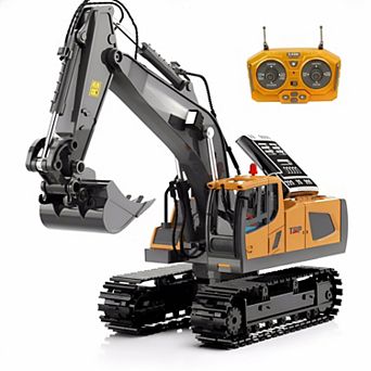 11CH RC Excavator Toy with Metal Shovel, Lights & 680° Rotation