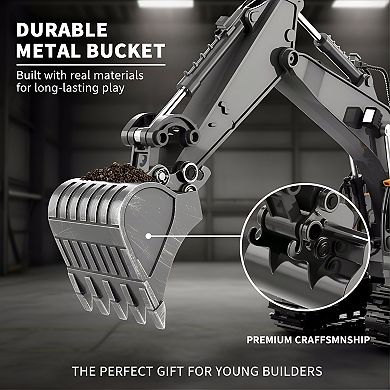11CH RC Excavator Toy with Metal Shovel, Lights & 680° Rotation