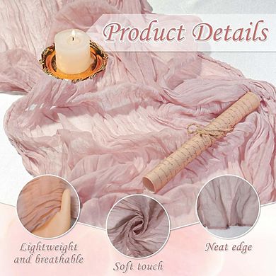 5-Pack Light Pink Cheesecloth Table Runners, Boho Rustic Wedding & Party Decor