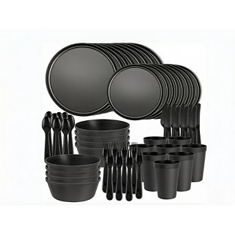 Great Ambitions 40 pc Black Plastic Dinnerware Set, Unbreakable, Dishwasher & Microwave Safe
