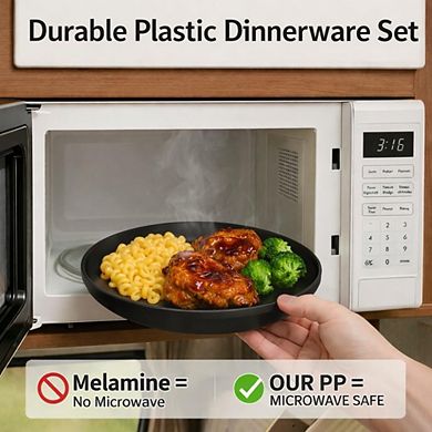 Great Ambitions 40-Piece Black Plastic Dinnerware Set, Unbreakable, Dishwasher & Microwave Safe