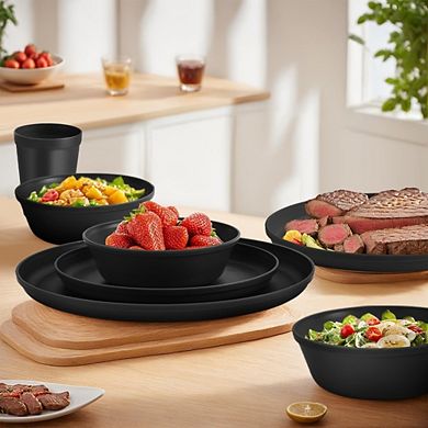Great Ambitions 40-Piece Black Plastic Dinnerware Set, Unbreakable, Dishwasher & Microwave Safe