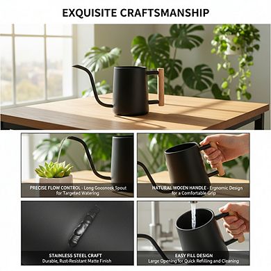 Stainless Steel Watering Can 35oz, Long Spout for Indoor Plants Bonsai Black