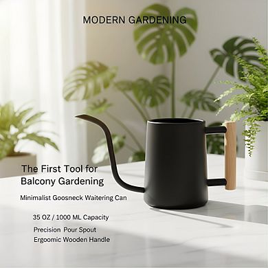 Stainless Steel Watering Can 35oz, Long Spout for Indoor Plants Bonsai Black