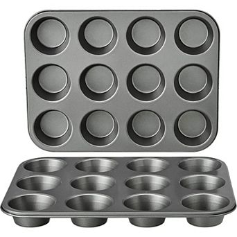 2-Pack Nonstick Muffin Pan 12 cup Gray Oven Safe Easy Clean Baking Tray