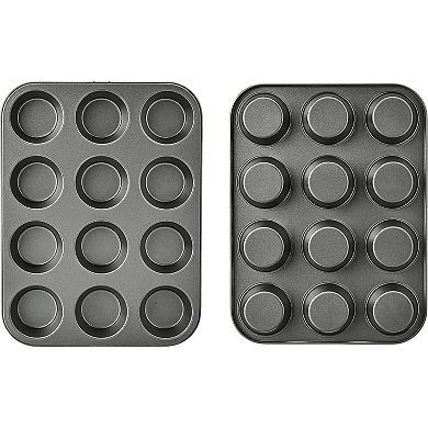 2-Pack Nonstick Muffin Pan 12-Cup, Gray Oven Safe Easy Clean Baking Tray