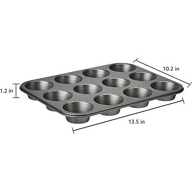2-Pack Nonstick Muffin Pan 12-Cup, Gray Oven Safe Easy Clean Baking Tray
