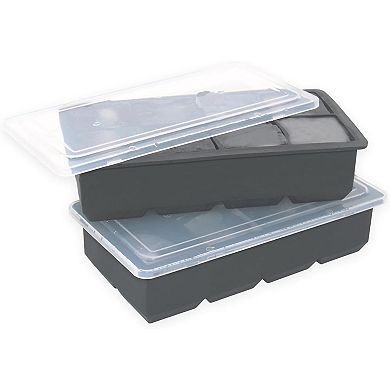 2-Pack Large Silicone Ice Cube Trays with Lids, Easy Release Stackable Big Square Molds