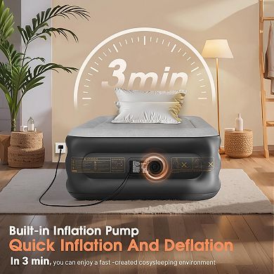 Luxury 18" Self-Inflating Twin Air Mattress: 2 Min Quick Inflate/Deflate, Flocked Top, Portable