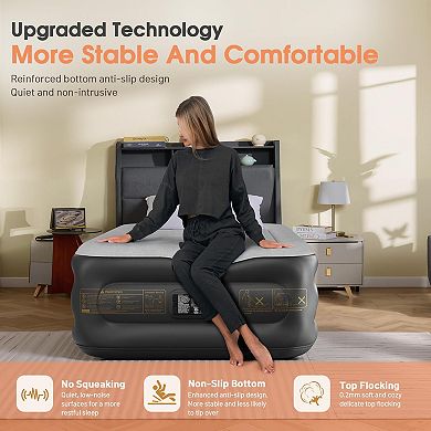 Luxury 18" Self-Inflating Twin Air Mattress: 2 Min Quick Inflate/Deflate, Flocked Top, Portable