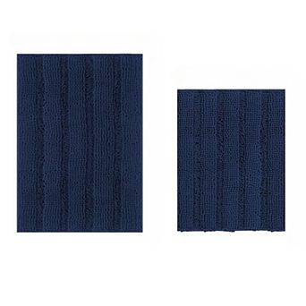 Navy Blue Bathroom Rugs 2 pc Bath Mat Set Slip Resistant Extra Absorbent Soft 20" x 32"/17" x 24