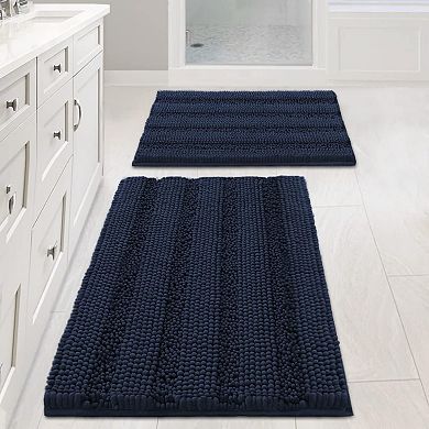 Navy Blue Bathroom Rugs 2 Piece, Bath Mat Set Slip Resistant Extra Absorbent Soft 20" x 32"/17" x 24