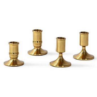 4 Pack Gold Vintage Metal Taper Candle Holders Set