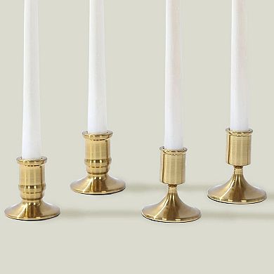 4 Pack Gold Vintage Metal Taper Candle Holders Set