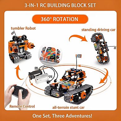 3-in-1 STEM Remote Control Building Kit: Tracked Car, Robot & Tank