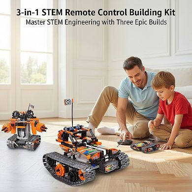 3-in-1 STEM Remote Control Building Kit: Tracked Car, Robot & Tank
