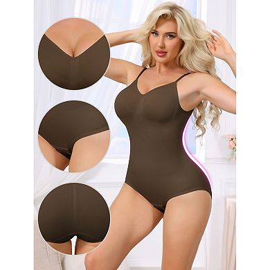 Bodysuits for Women Tummy Control V Neck Backless Camisole Thong Leotard with Adjustable Straps