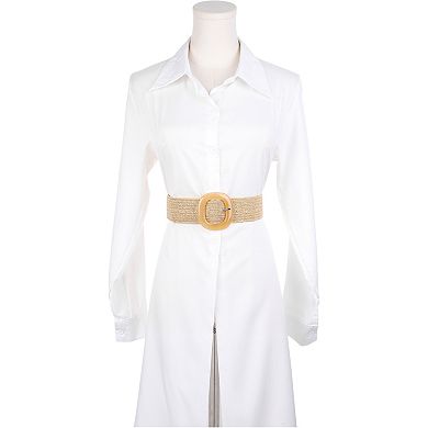 Women's Woven Wide Stretch Belts Elastic Belt Waistband for Dress