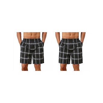 2 Packs Plaid Nightwear Bottoms for Men's Soft Elastic Waist Lounge Pajama Shorts