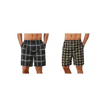 2 Packs Plaid Nightwear Bottoms for Men's Soft Elastic Waist Lounge Pajama Shorts