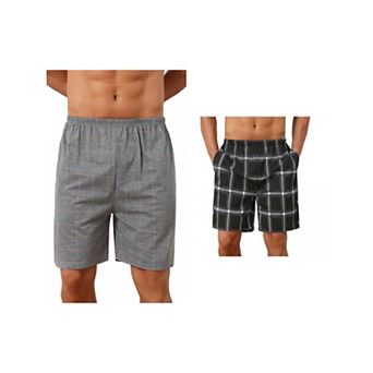 2 Packs Plaid Nightwear Bottoms for Men's Soft Elastic Waist Lounge Pajama Shorts