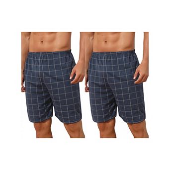2 Packs Plaid Nightwear Bottoms for Men's Soft Elastic Waist Lounge Pajama Shorts