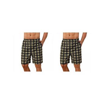 2 Packs Plaid Nightwear Bottoms for Men's Soft Elastic Waist Lounge Pajama Shorts