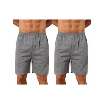 2 Packs Plaid Nightwear Bottoms for Men's Soft Elastic Waist Lounge Pajama Shorts
