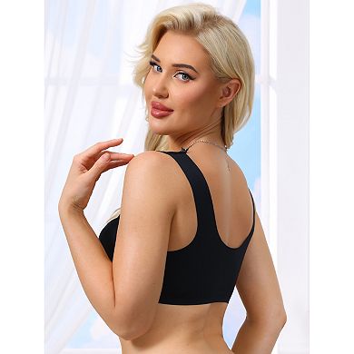 Women's Lace Front Closure Push Up Wirefree Bras with Nonadjustable Straps