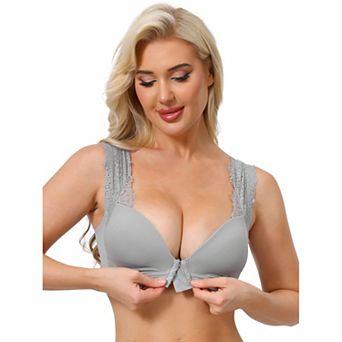 Women's Lace Front Closure Push Up Wirefree Bras with Nonadjustable Straps