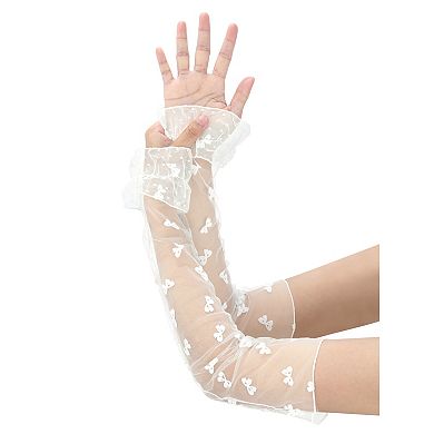 Women's Long Lace Pleated Gloves Arm Sleeves for Vintage Opera Dance Party