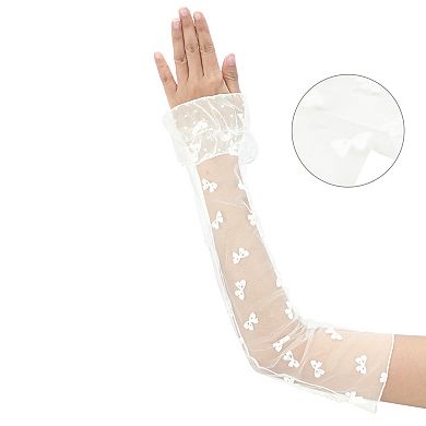 Women's Long Lace Pleated Gloves Arm Sleeves for Vintage Opera Dance Party