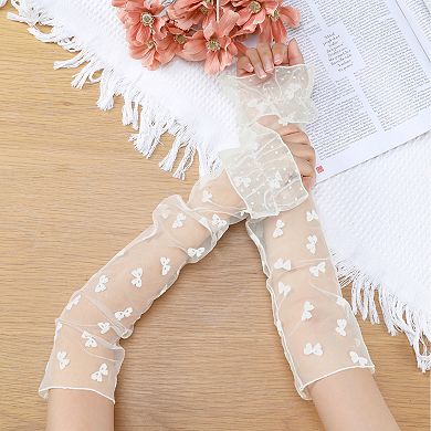 Women's Long Lace Pleated Gloves Arm Sleeves for Vintage Opera Dance Party