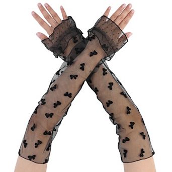 Women's Long Lace Pleated Gloves Arm Sleeves for Vintage Opera Dance Party