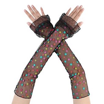 Women's Long Lace Pleated Gloves Arm Sleeves for Vintage Opera Dance Party
