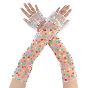 Women's Long Lace Pleated Gloves Arm Sleeves for Vintage Opera Dance Party