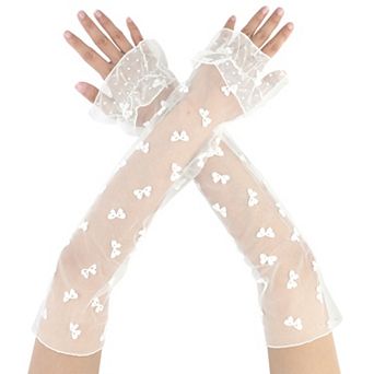 Women's Long Lace Pleated Gloves Arm Sleeves for Vintage Opera Dance Party