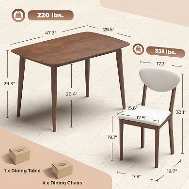 HOMCOM Dining Table Set for 4, Mid-Century Modern Kitchen Table and Chairs