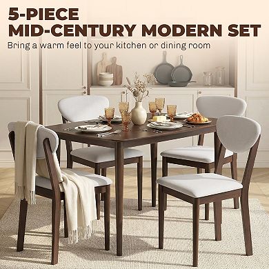 HOMCOM Dining Table Set for 4, Mid-Century Modern Kitchen Table and Chairs