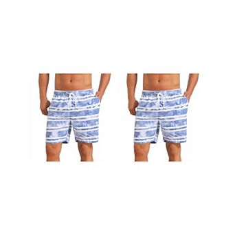 2 Packs Contrast Pattern Board Shorts for Men's Drawstring Bathing Summer Beach Shorts