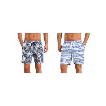2 Packs Contrast Pattern Board Shorts for Men's Drawstring Bathing Summer Beach Shorts