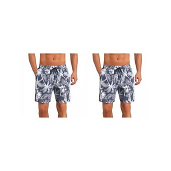 2 Packs Contrast Pattern Board Shorts for Men's Drawstring Bathing Summer Beach Shorts