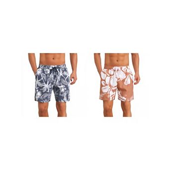 2 Packs Contrast Pattern Board Shorts for Men's Drawstring Bathing Summer Beach Shorts