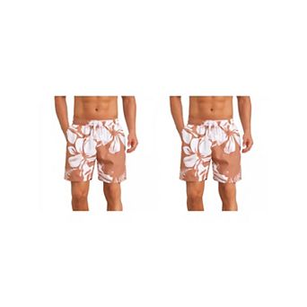 2 Packs Contrast Pattern Board Shorts for Men's Drawstring Bathing Summer Beach Shorts